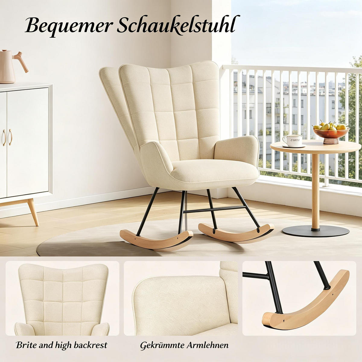 SCHAUKELSTUHL Beige Samt mit Hoher Rückenlehne - Beige, Textil (65/95/67.5cm) - Oxeza