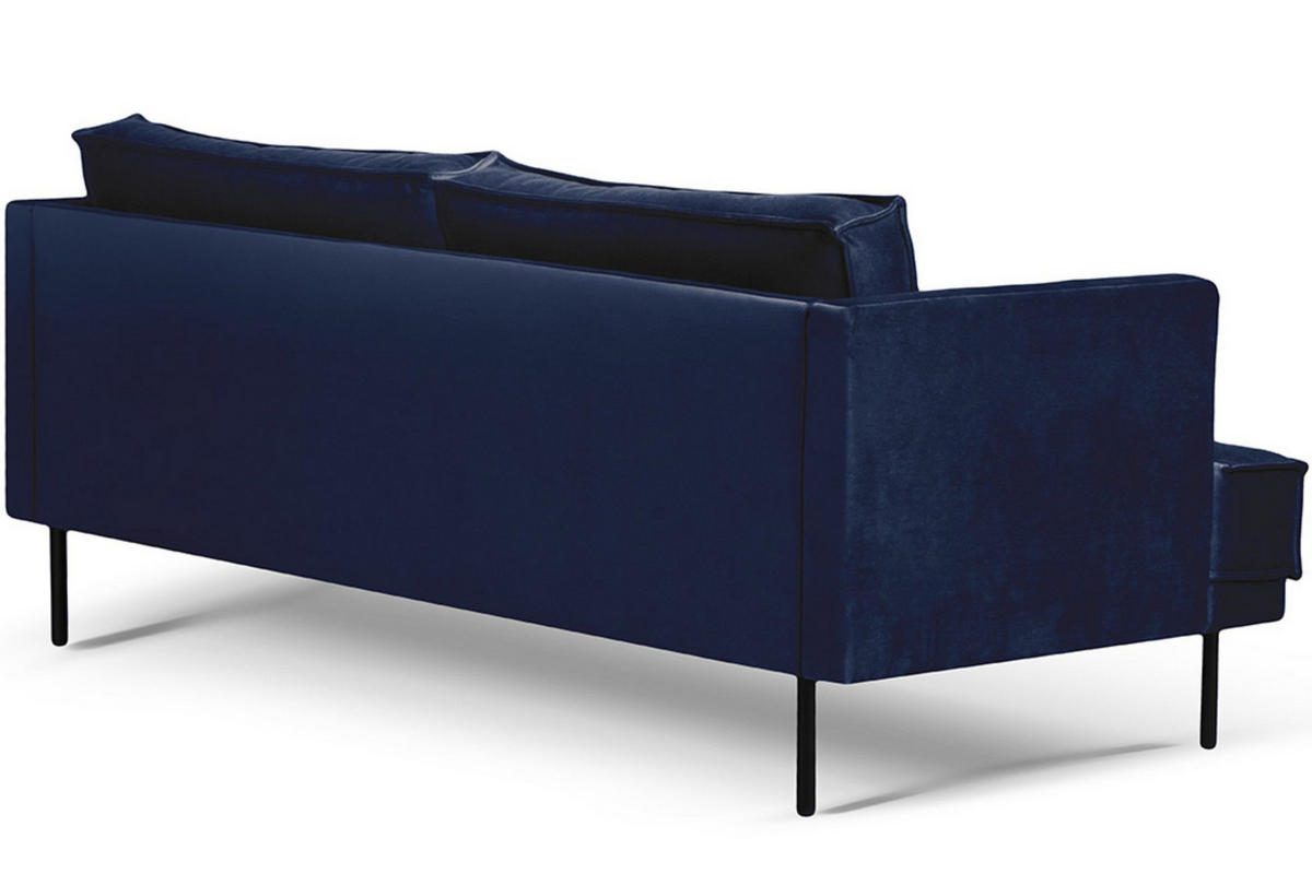 3-SITZER-SOFA GANZO 2 Kissen inklusive, Velours-Stoff, blau - Blau/Schwarz, Textil/Metall (193/84/92cm) - KONSIMO®