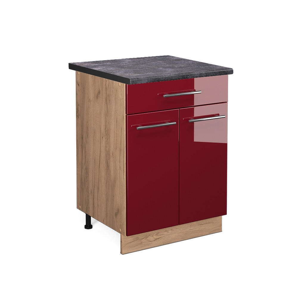 KÖKSUNDERSKÅP Fame-Line Bordeaux högblank 60 cm med låda, AP antracit Bordeaux, Honungsek 82/60/60 cm