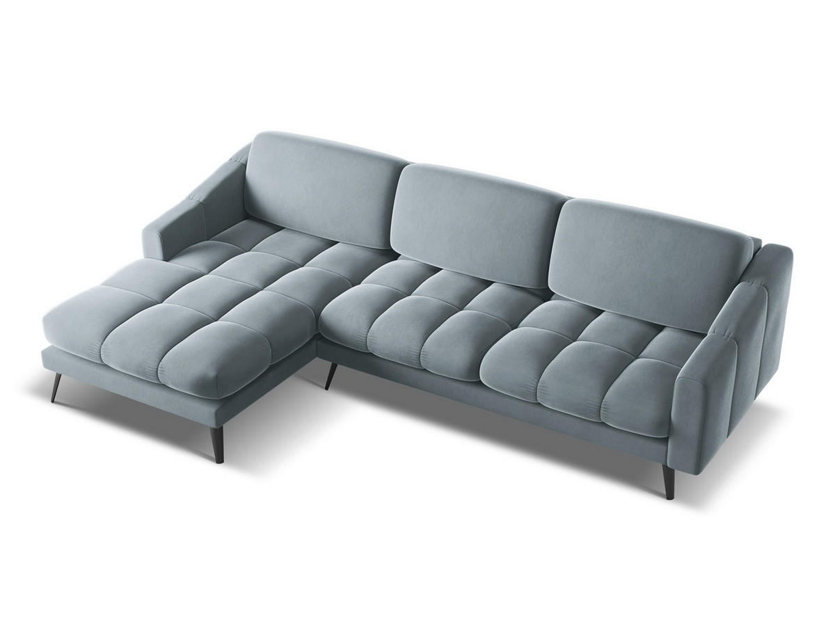 ECKSOFA Links Samt Stoff Blau - Blau/Schwarz, Textil/Metall (160/264cm) - Makamii
