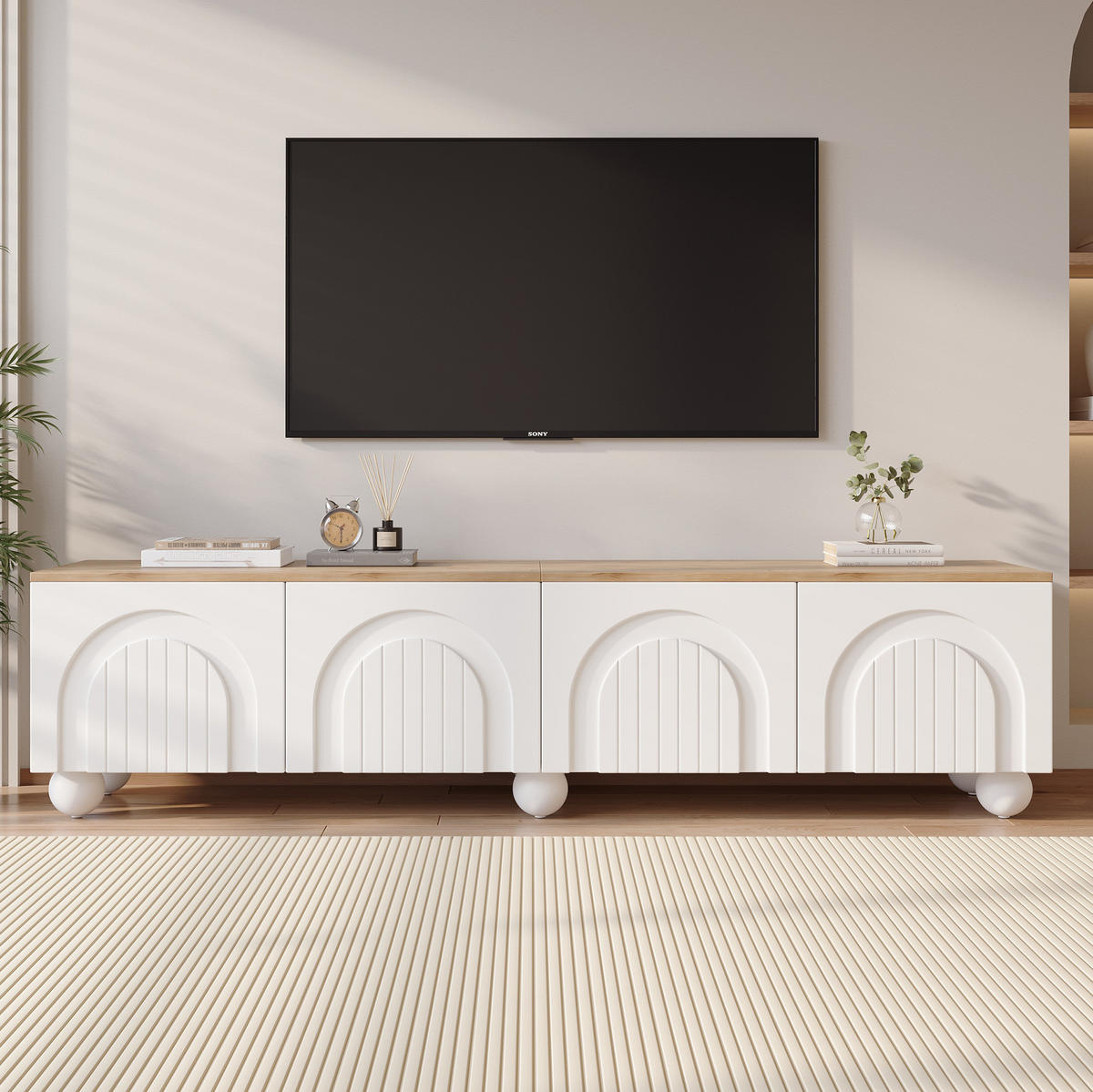 LOWBOARD 180/40/45 cm in Weiß und Holzoptik aus MDF mit 4 Türen - Weiß, Holzwerkstoff (40/45/180cm) - OKMYHOME