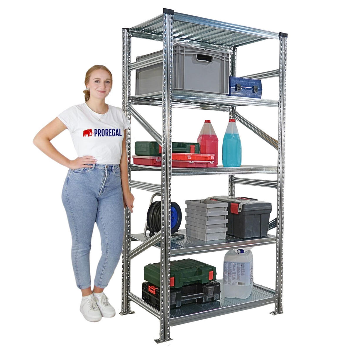 FACHBODENREGAL Proximo 200x90x70cm 5 Ebenen Fachlast 200 kg Beidseitig nutzbar Verzinkt - Silberfarben, Metall (90/200/70cm) - PROREGAL