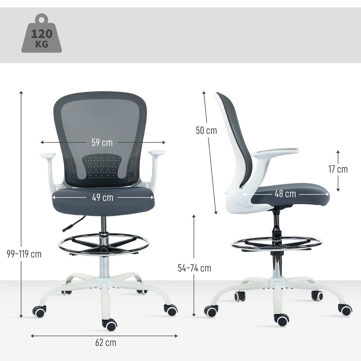 DREHSTUHL DE-11789 59x62x99-119 cm Grau - Grau, Metall (59/119/62cm) - ComfortXL