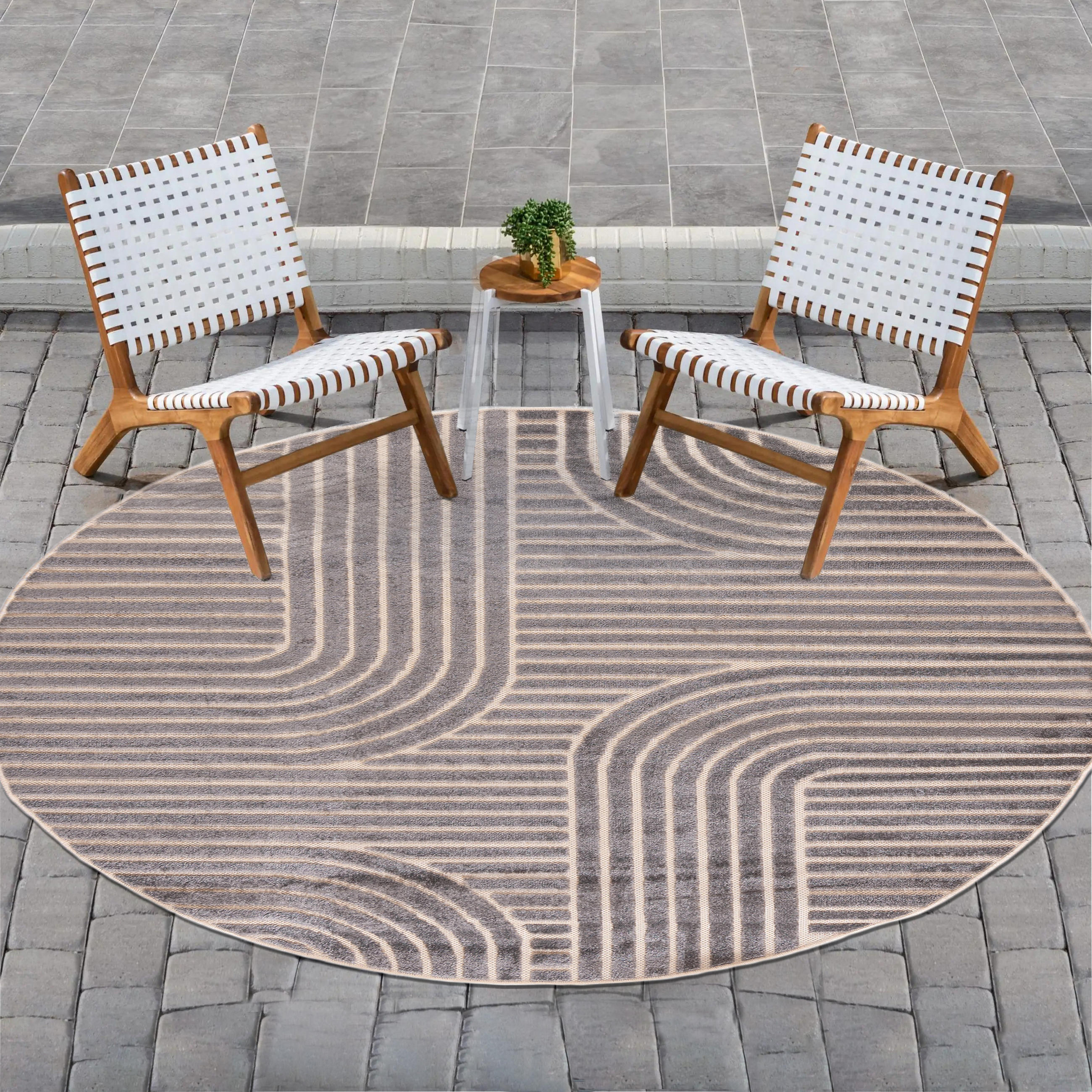 TEPPICH Grau Rund Geometrisch - Kurzflor Rund - Minimalistisch, Stilvoll - 200 x 200 cm - Creme/Grau, Textil (200/200cm) - Mazovia