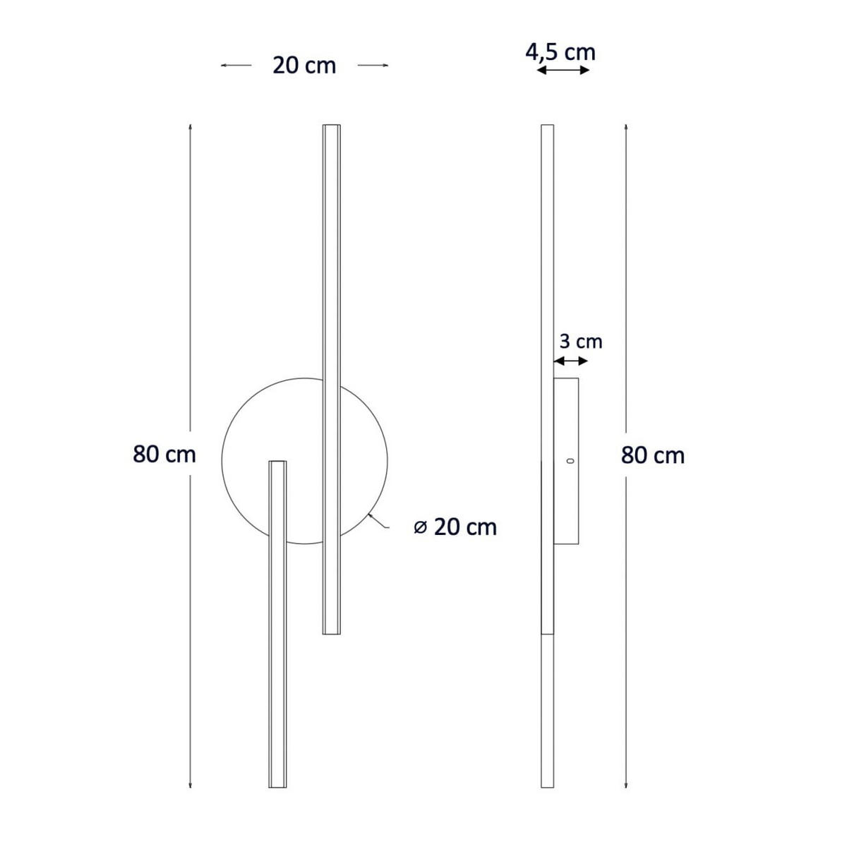 WANDLEUCHTE Pia, Schwarz, 80cm - Schwarz, Metall (4/80/20cm) - KOSILUM
