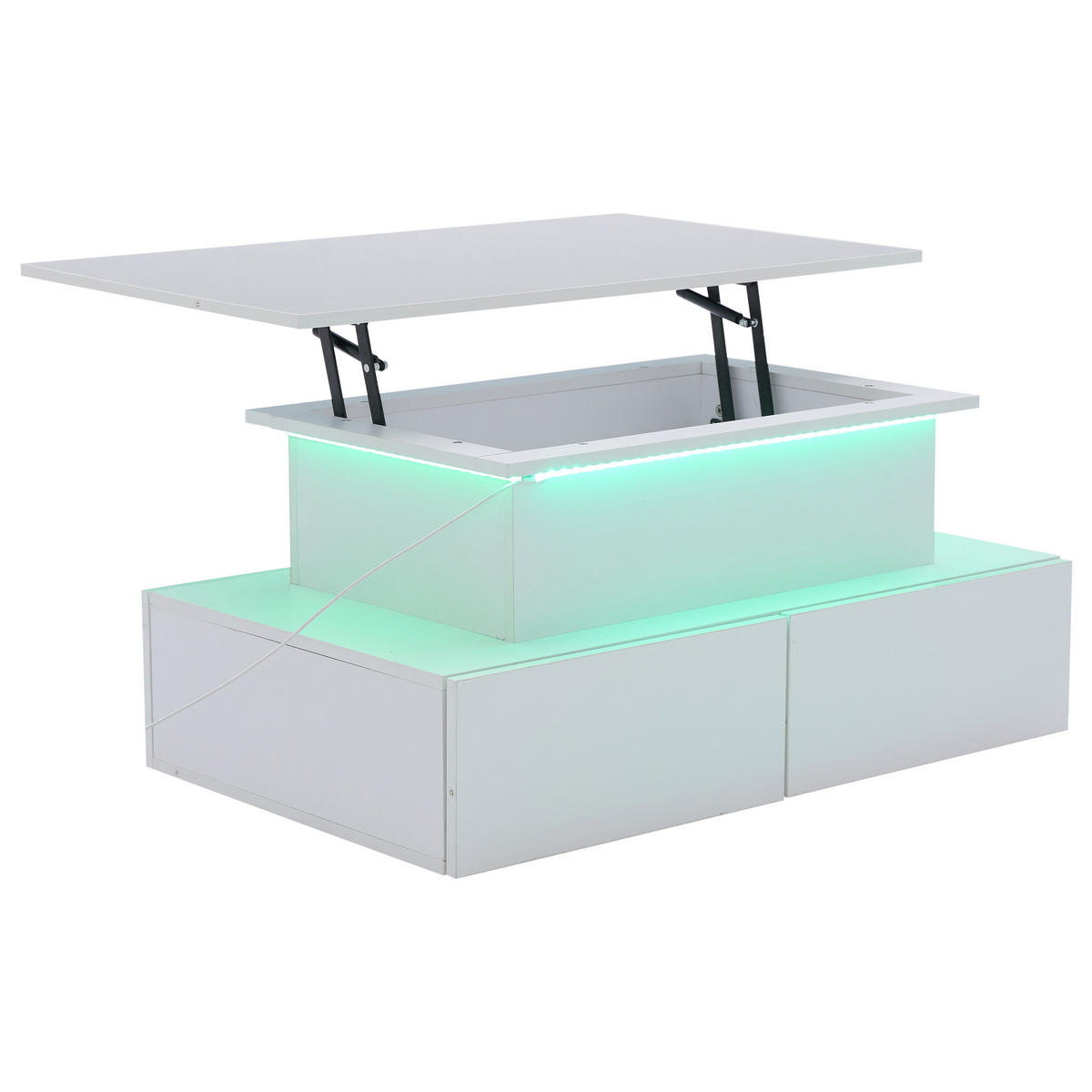 COUCHTISCH in Weiß 90/55/41 cm aus Spanplatte mit LED-Beleuchtung, 4 Schubladen und Ausziehplatte - Weiß, Holzwerkstoff (55/90/41cm) - CHICFURN