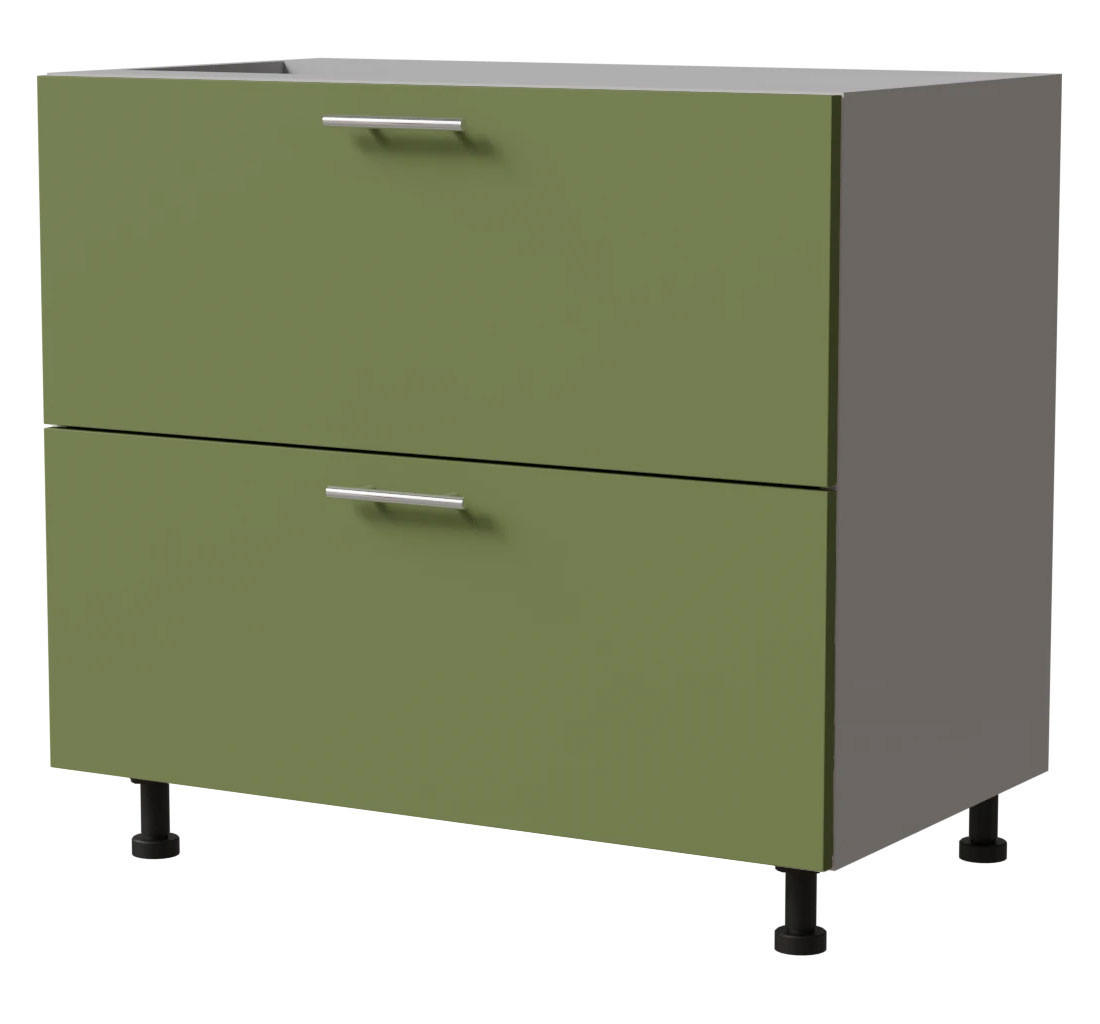 SCHUBLADENUNTERSCHRANK Brerra D2A/90/1A Korpus grau / Front RAL 6025 farngrün Matt 90 / 50 / 82 cm - Grau/Grün, Holz/Holzwerkstoff (90/82/50cm) - Feldmann-Wohnen