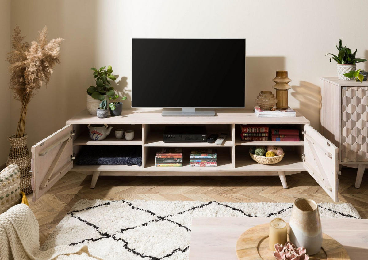 TV-BOARD Akazie 170x42x48 weiß lackiert MOSAYK #211 - Weiß, Holz (170/48/42cm) - Massivmoebel24
