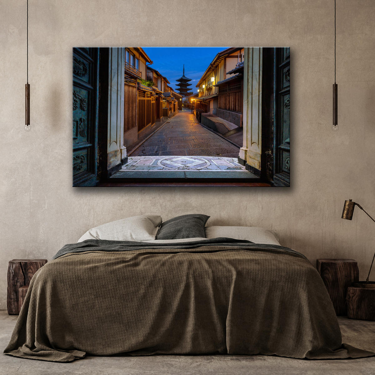 WANDBILD stadtansicht bei nacht japan - Braun, Textil (60/40cm) - Feeby