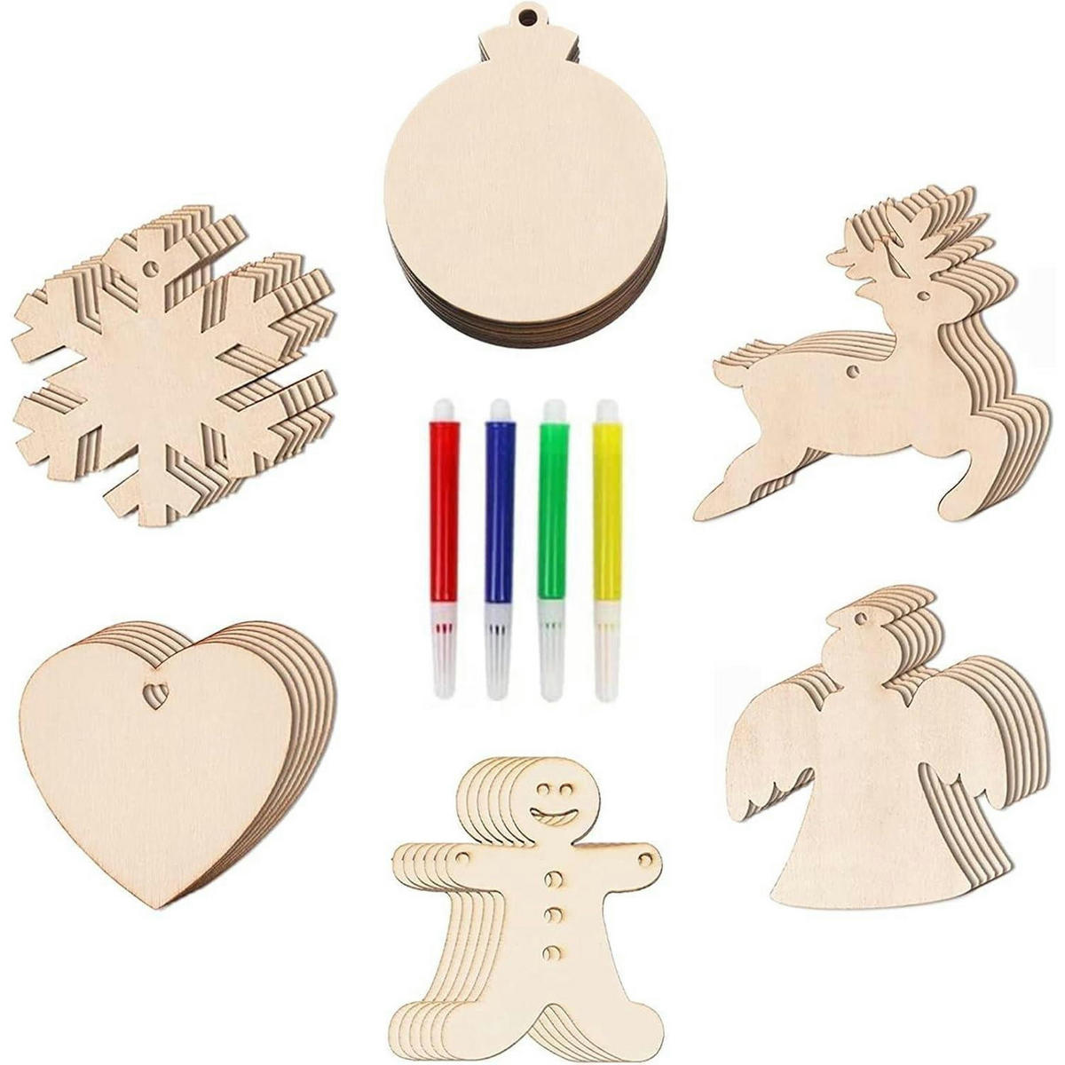BASTELSET Weihnachtsschmuck Holz 36-teiliges Set - Hellbraun, Holz (9/1/9cm)