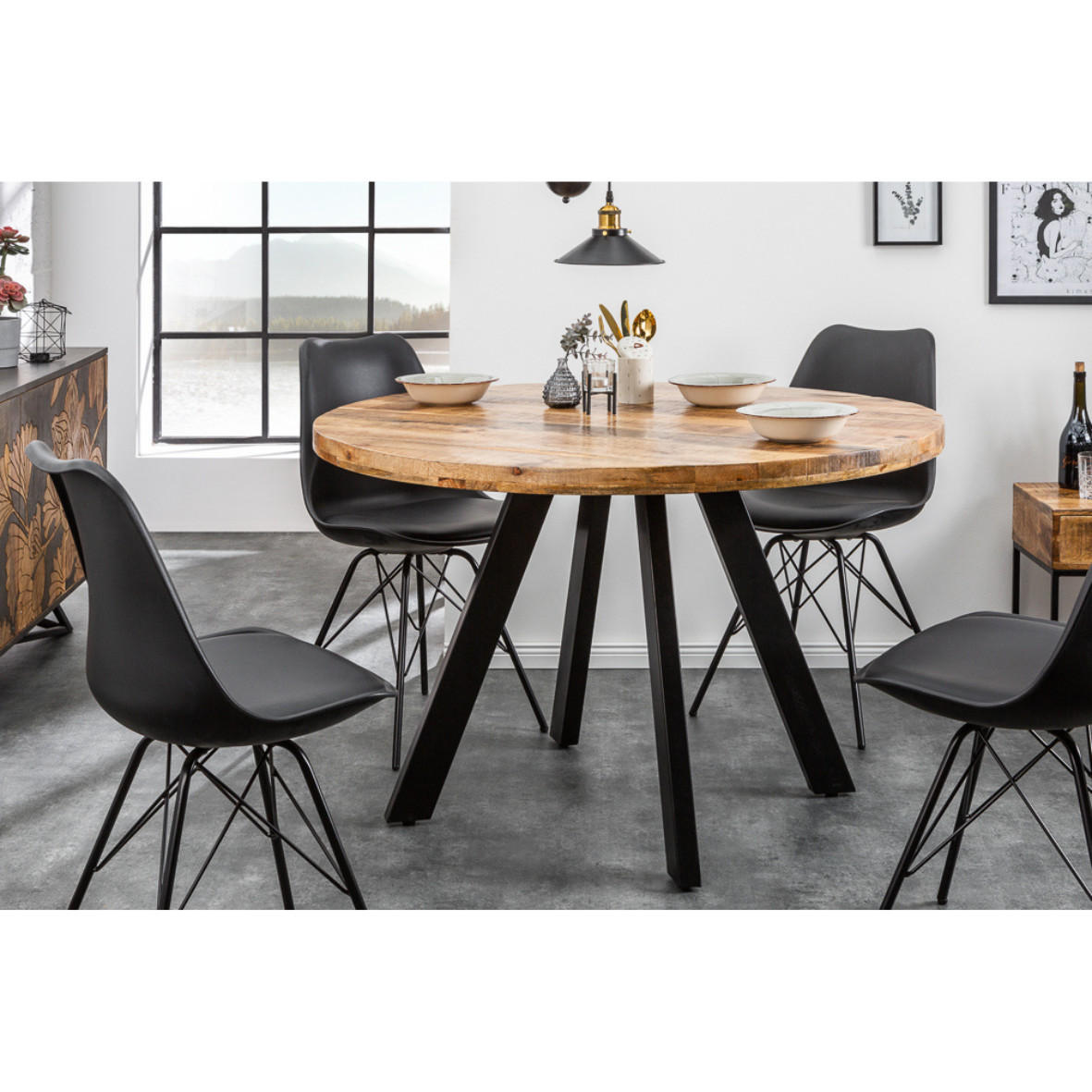 ESSTISCH IRON CRAFT Mangoholz rund Natur 120cm - Braun, Holz (120/120/76cm) - riess-ambiente