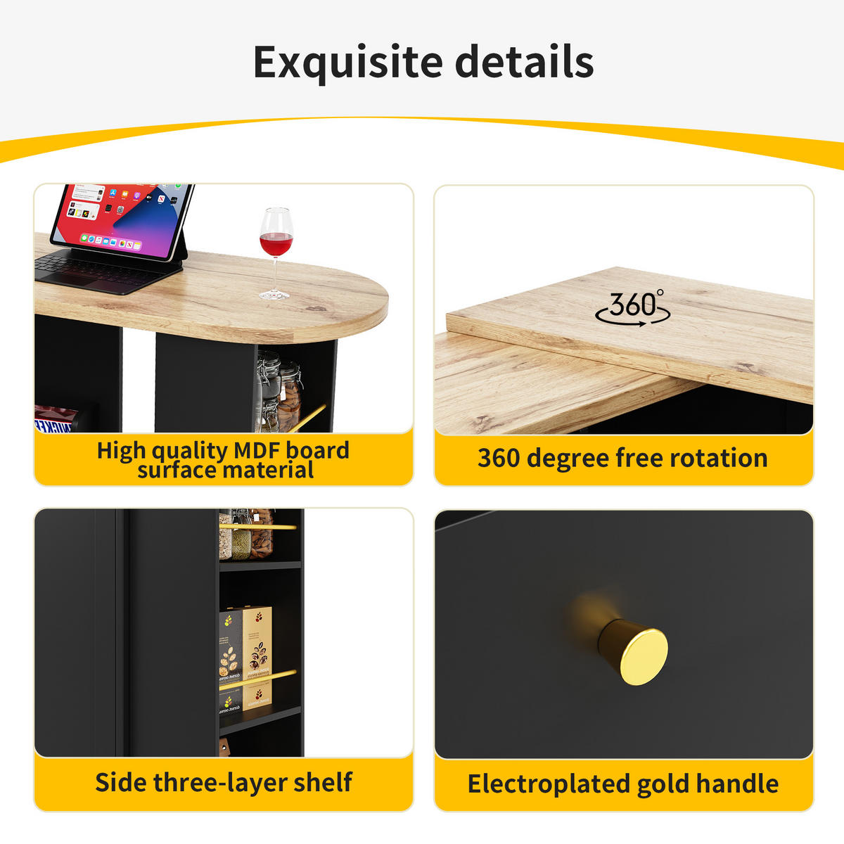 KÜCHENINSEL Schwarz mit drehbaren Regalen & 4 Schubladen (MDF) - Schwarz, Holzwerkstoff (105/102/39cm) - Modfu