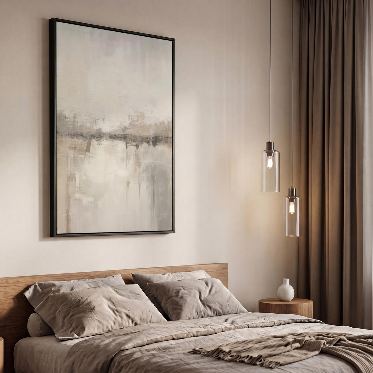 LEINWAND Bilder mit Rahmen - Moderne Kunst - Abstrakt - Beige - 60x90 - Beige, Textil (60/90cm) - MuchoWow
