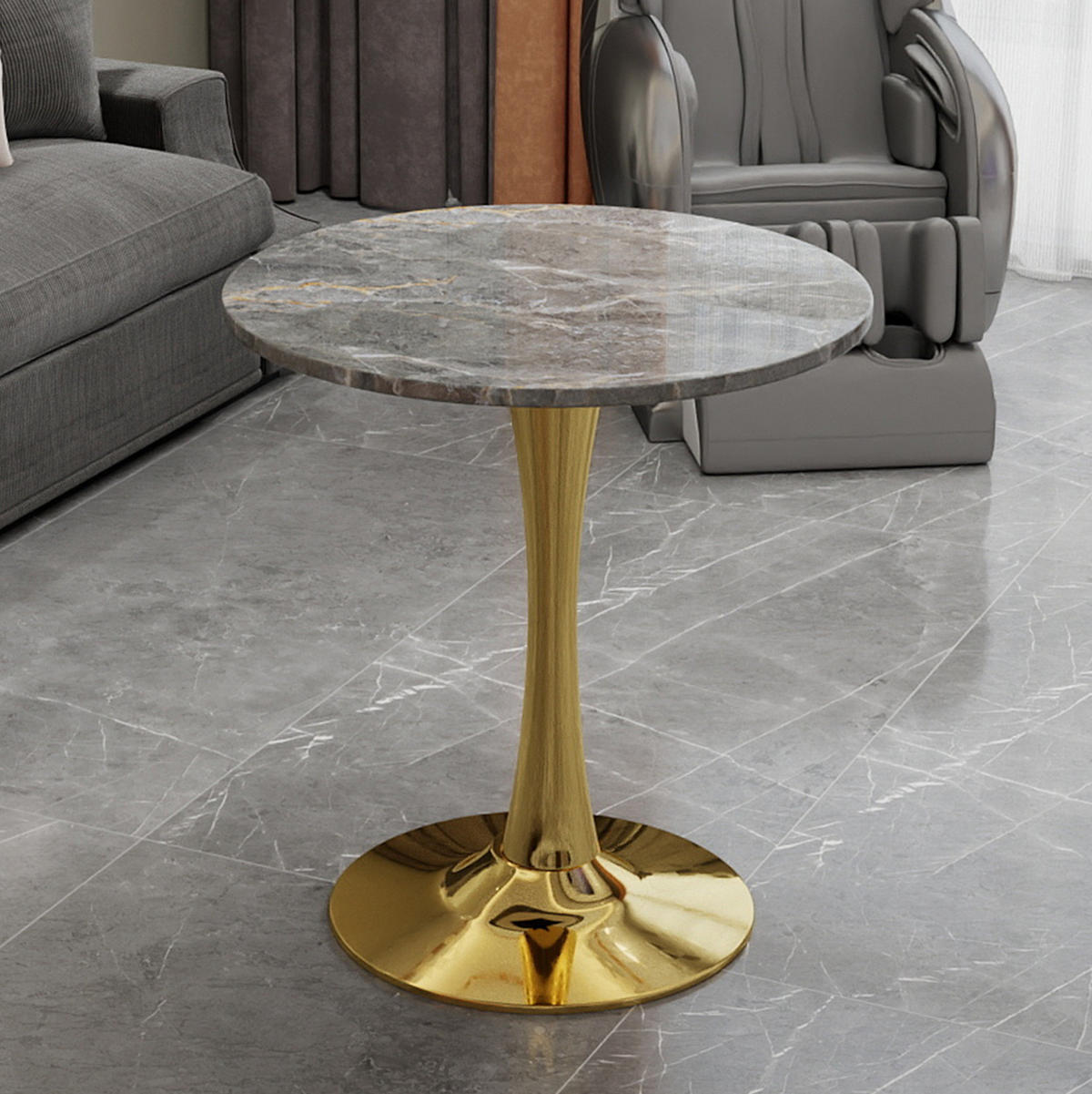 COUCHTISCH 70/70/72 cm Gold aus Kunstmarmor im minimalistischen Design - Goldfarben, Stein (70/70/72cm) - OKMYHOME