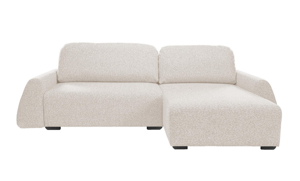 ECKSOFA ALMI mit Schlaffunktion, Bettkasten, Wellenfedern, Komfortable Sitzpolsterung, Elegantes Design, Rechte, 160x275 cm, Beige - Beige, Holz/Textil (275/160cm) - DomoHome