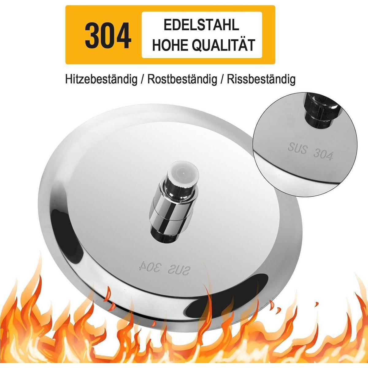 REGENDUSCHE 20 cm Edelstahl Chrom mit Anti-Kalk-Düsen - Silberfarben, Metall (20/12.7/20cm)