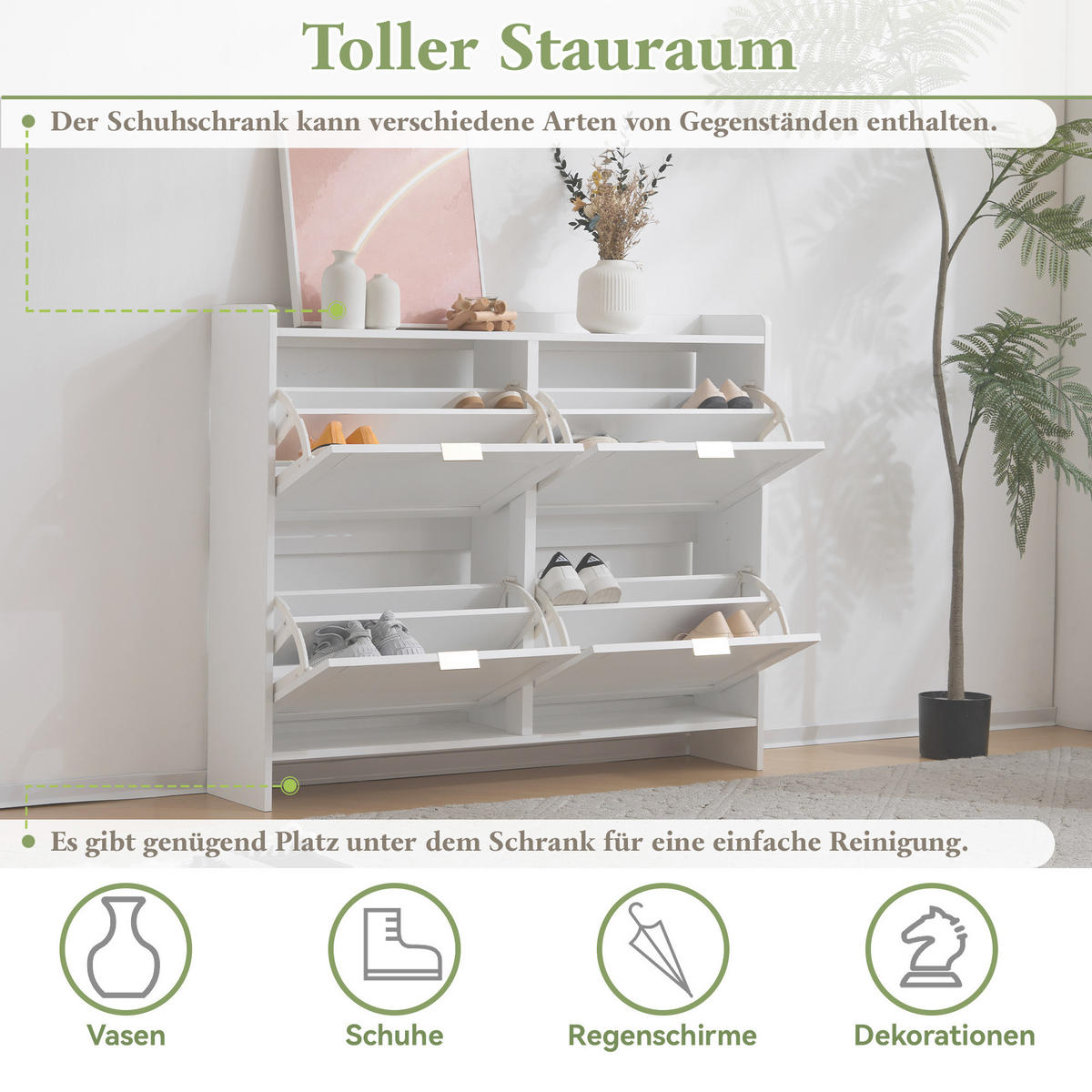 SCHUHSCHRANK Modern freistehend 4 Fächer Weiß 110x24x90cm - Weiß, Holzwerkstoff (24/90/110cm) - FLIEKS