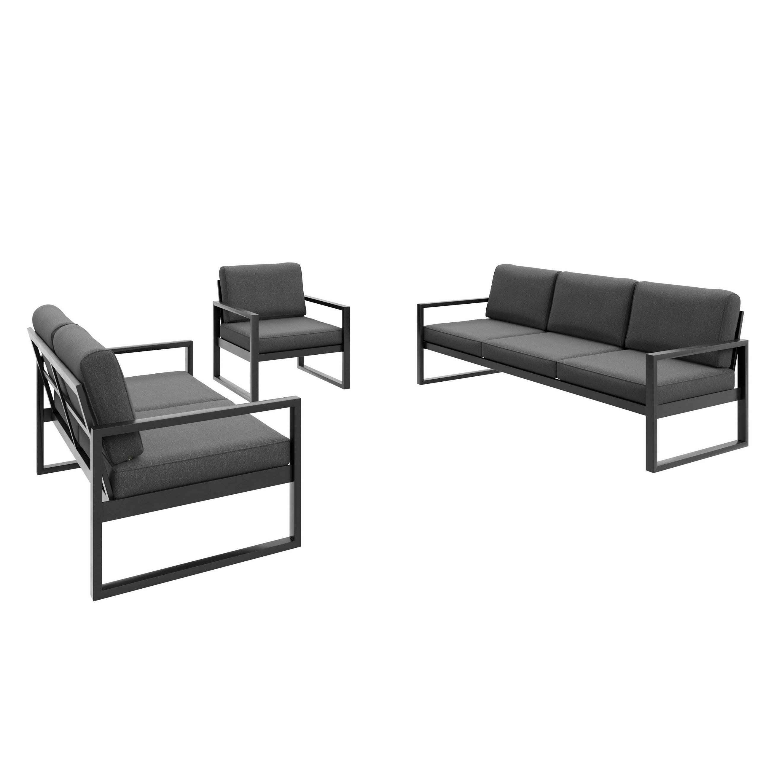 GARTENSET Madera für 6 Personen Balkonmöbel Aluminium Terassenmöbel Sitzbank, 4-tlg. Tisch schwarz, dunkelgrau - Dunkelgrau/Schwarz, Kunststoff/Metall - Margaret Hadas24