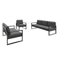 GARTENSET Madera für 6 Personen Balkonmöbel Aluminium Terassenmöbel Sitzbank, 4-tlg. Tisch schwarz, dunkelgrau - Dunkelgrau/Schwarz, Kunststoff/Metall - Margaret Hadas24
