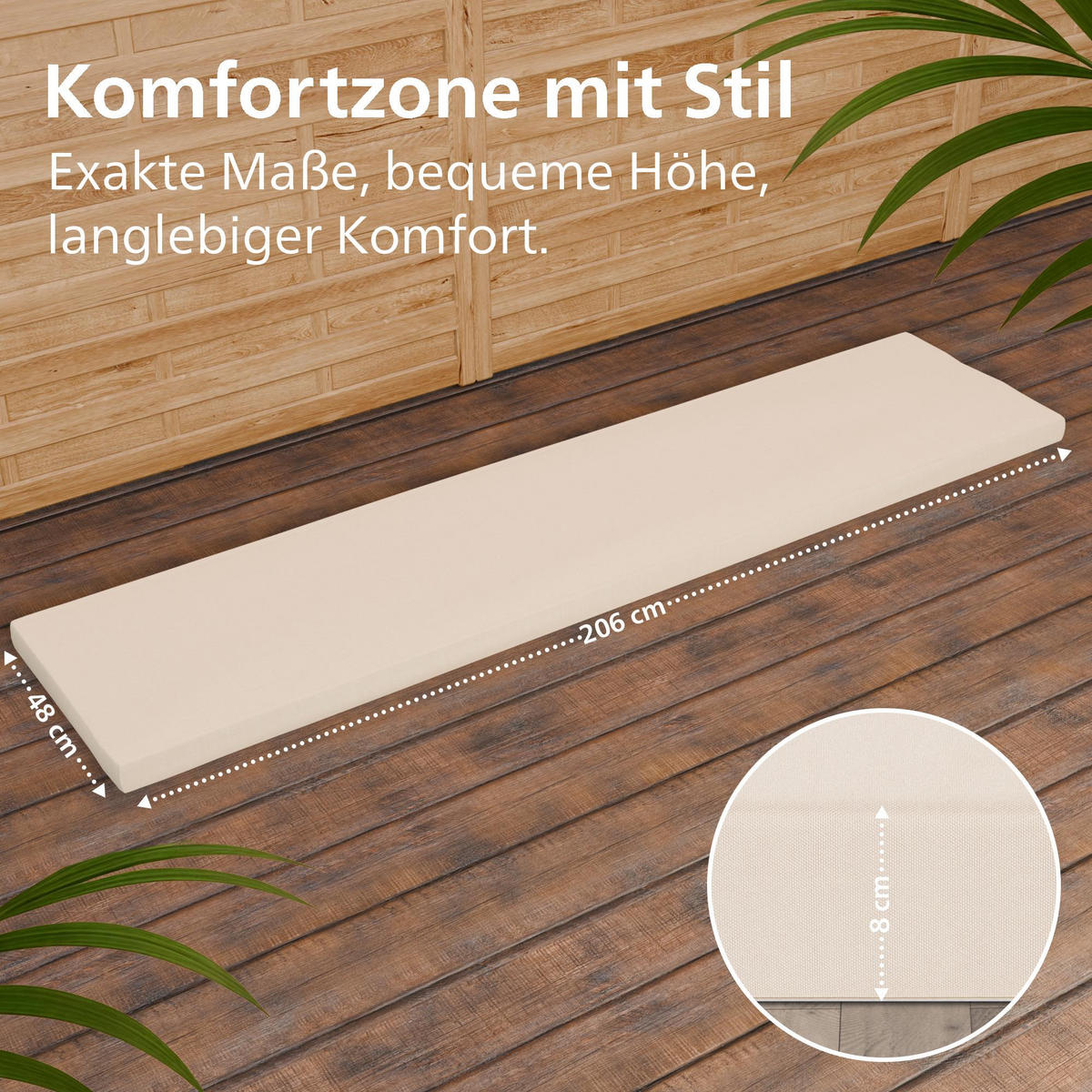 GARTENBANK 220/61 cm Holz Creme - Creme, Holz (220/93/61cm) - CLP