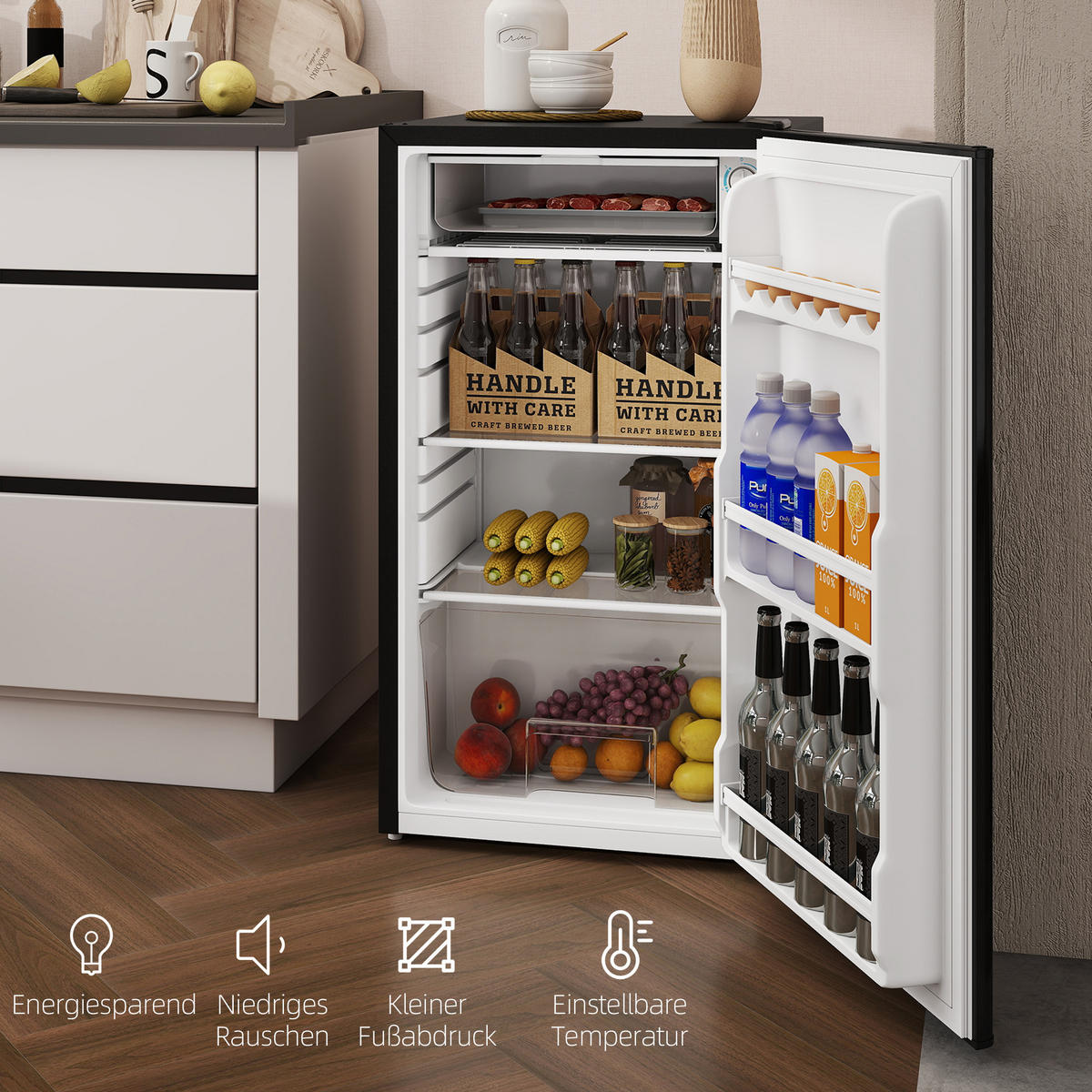 MINI-KÜHLSCHRANK Stahlblech Kunststoff Schwarz - Schwarz, Metall (44.2/84/47.5cm) - HOMCOM