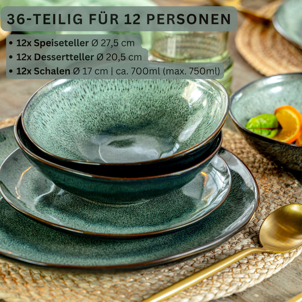 TAFELSERVICE KOPENHAGEN - 36 teilig aus Steingut 12 Personen - Grau, Stein (50/30/80cm) - Sänger