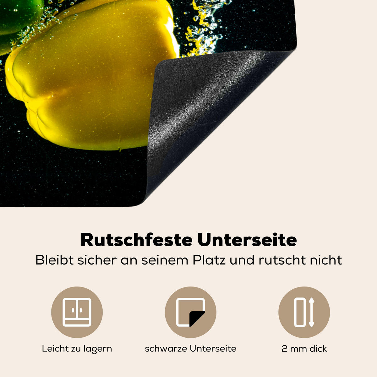 HERDABDECKPLATTE Paprika - Gemüse - Wasser - Schwarz - Rot - Grün - Gelb Herdabdeckung Induktionsfeld 75x52 cm - Multicolor, Kunststoff (75/52/0.2cm) - MuchoWow