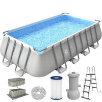 POOL Komplettset rechteckig 549 x 305 x 122 cm grau mit Filterpumpe und Leiter - Grau, Kunststoff/Metall (305/122/549cm) - Avenli