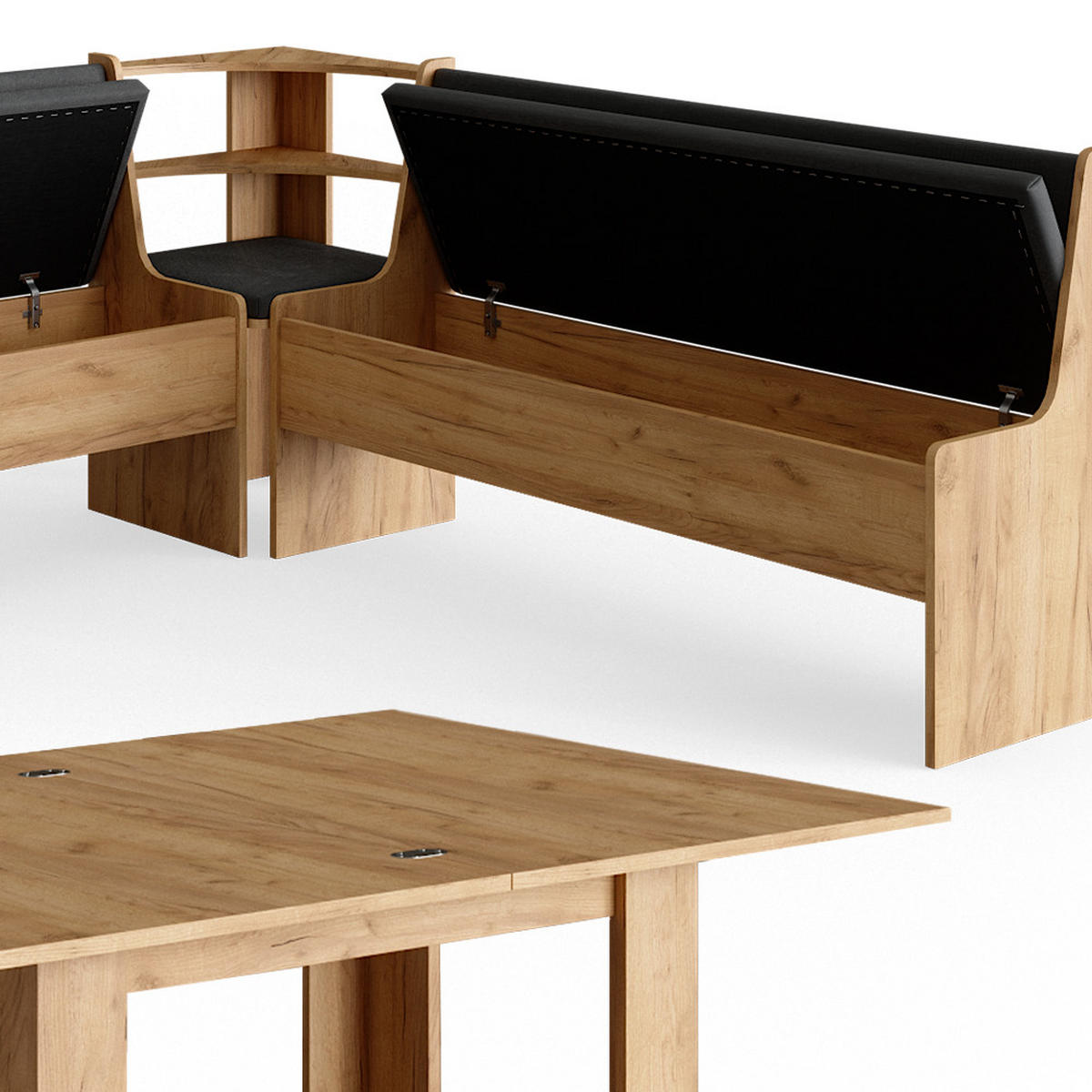 ECKBANKGRUPPE Roman Goldkraft Eiche 210 x 41.5 cm mit Tisch - Honigeiche/Anthrazit, Holzwerkstoff (210/80/180cm) - Vicco