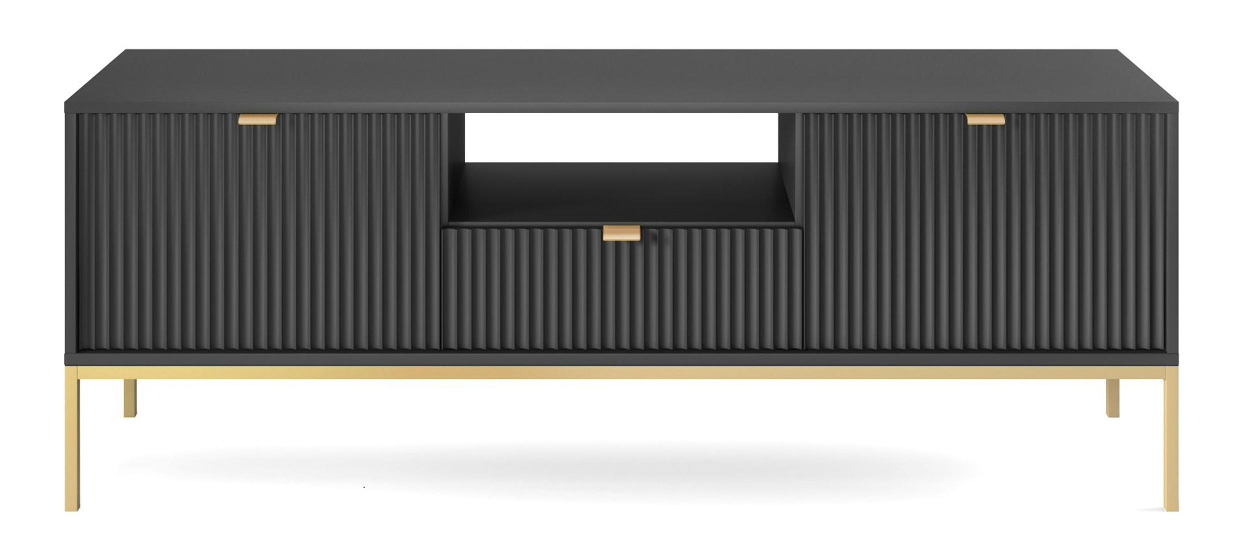 TV-SCHRANK Vellore Schwarz mit goldenen Metallbeinen 154 cm - Goldfarben/Schwarz, Holzwerkstoff/Metall (154/56/39cm) - Selsey