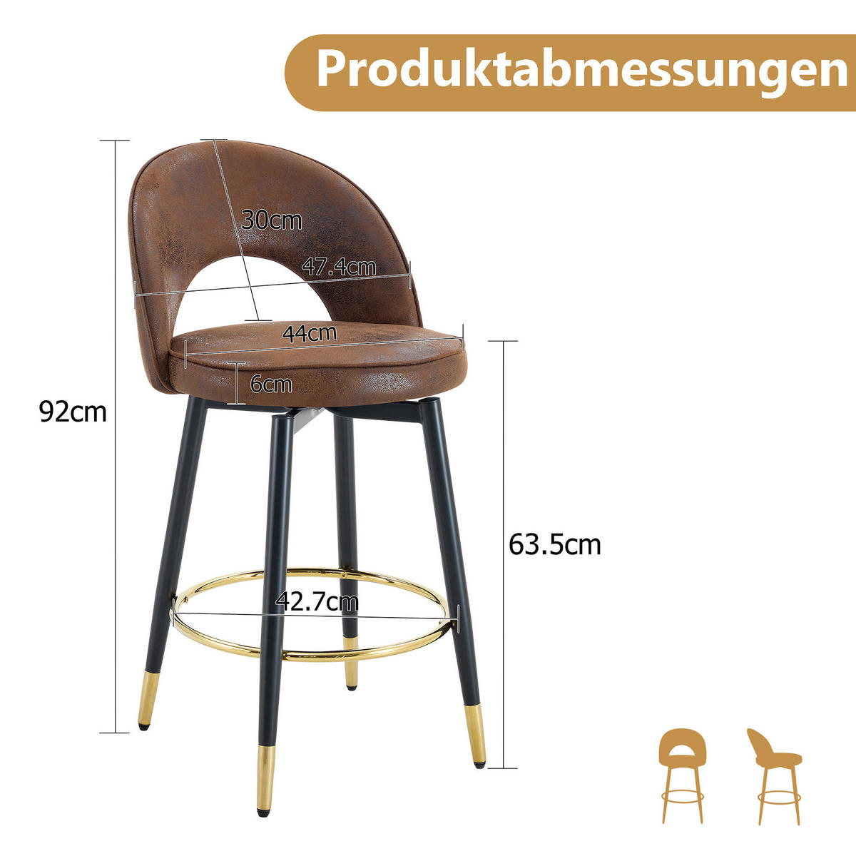 BARHOCKER drehbar Technologiestoff Braun Schwarz - Dunkelbraun, Metall (44/92/44cm) - Meubliv