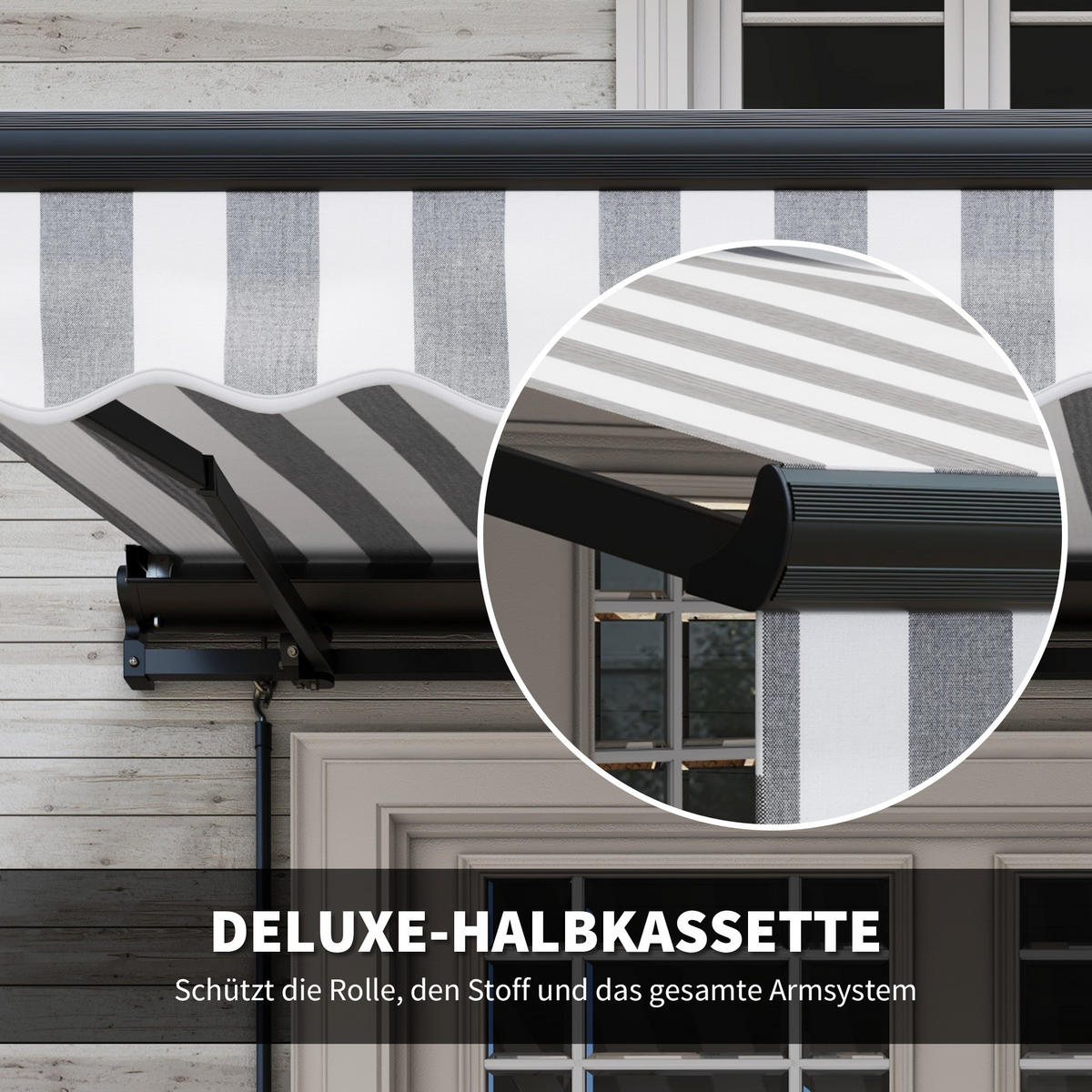 GELENKARMMARKISE, Aluminium, Grau+Weiß - Multicolor, Metall (250/150/350cm) - Outsunny