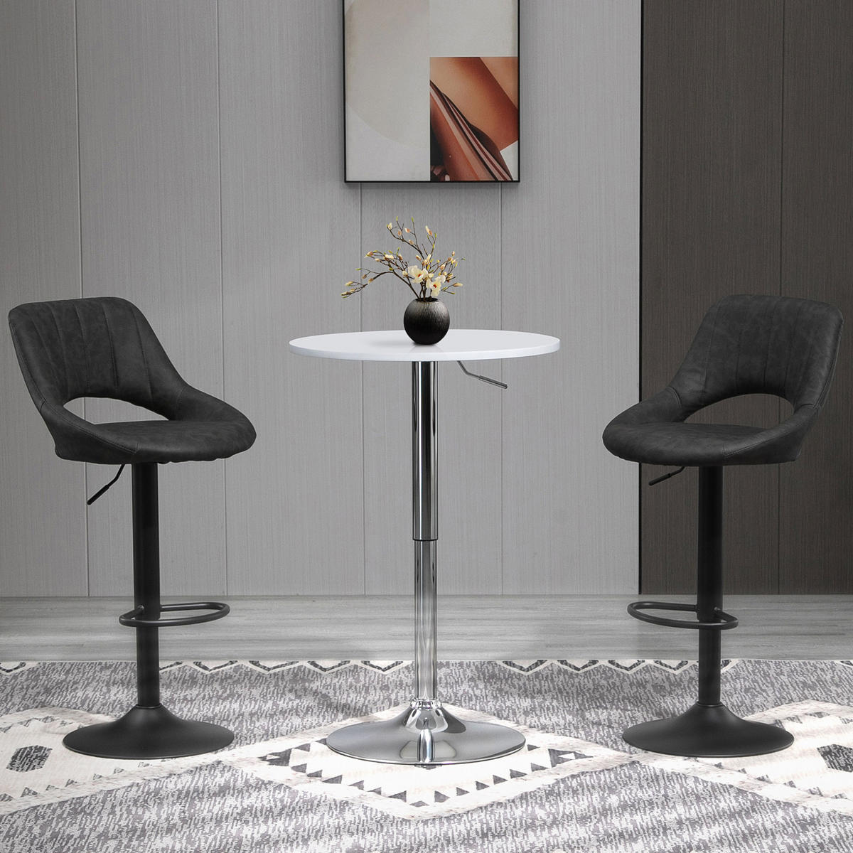 BARHOCKER 2er-Set drehbar höhenverstellbar Kunstleder Grau - Grau, Metall (49/110/44cm) - Meubliv