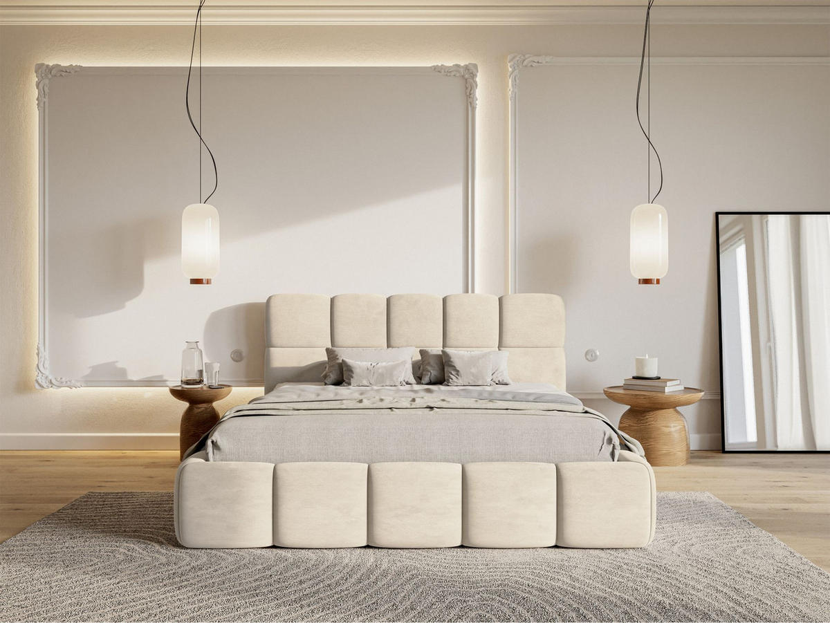 POLSTERBETT Cloudy Hellbeige Samt, 120x200 cm - Ecru/Schwarz, Kunststoff/Textil (120/200cm) - Selsey