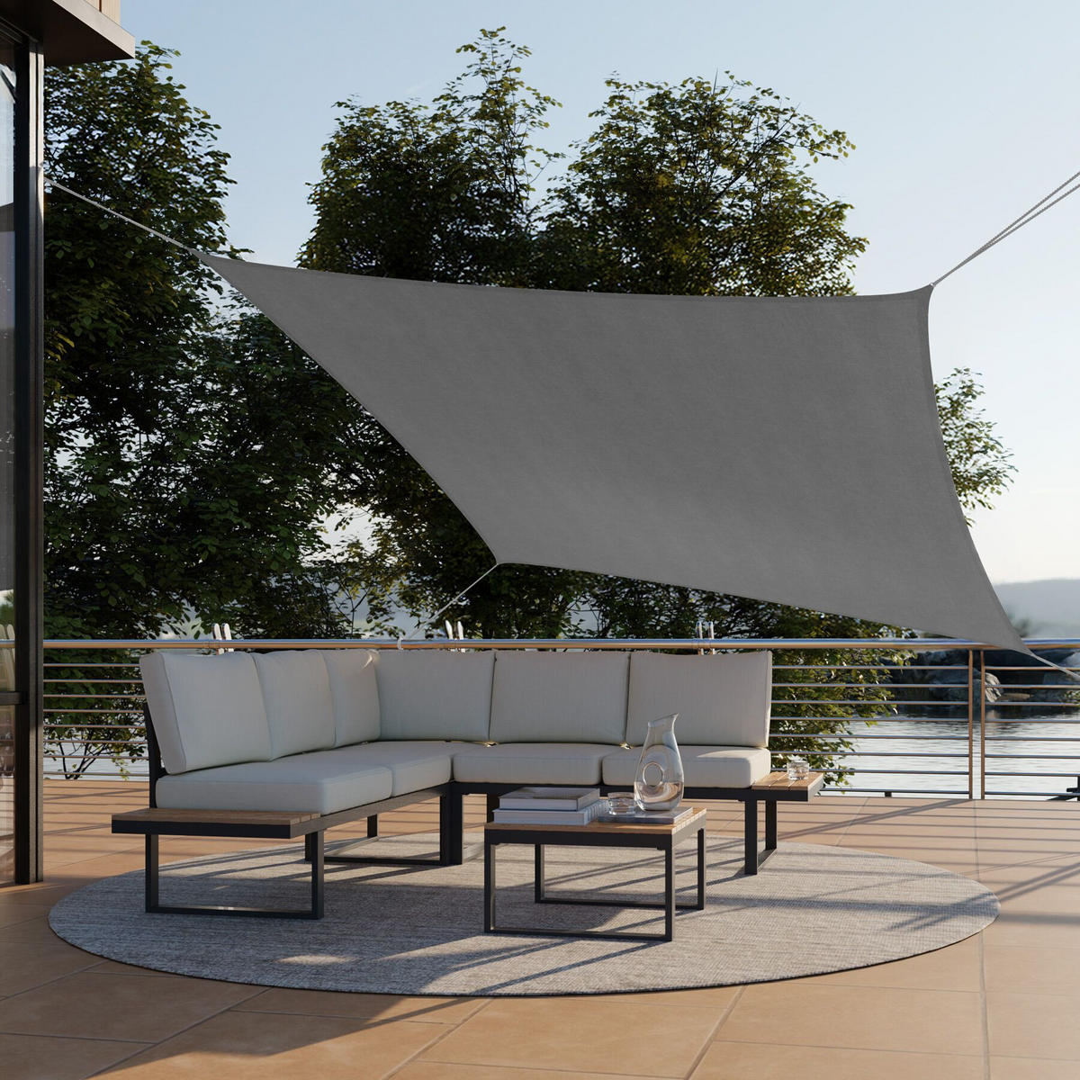 SONNENSEGEL Sunny,umfangreiches Montagematerial,grau - Grau, Kunststoff (300/200cm) - tectake