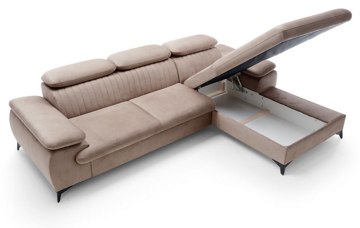 ECKSOFA 280 cm Xanto M, Schlaffunktion, verstellbaren Kopfstützen, Rechts, Hellbraun - Hellbraun, Holz (193/280cm) - Emporius