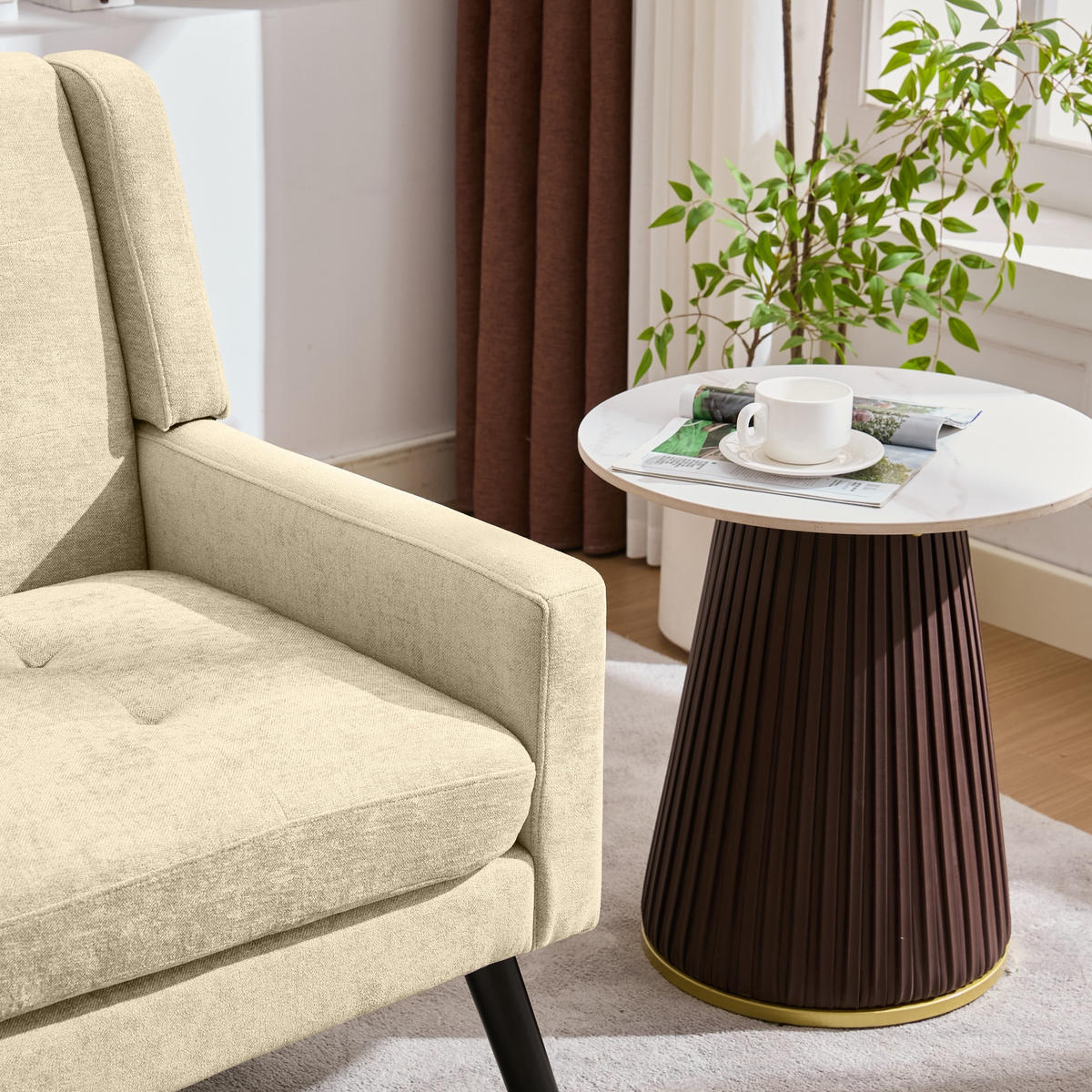 2-SITZER SOFA Leinen Beige mit Tufting - Beige, Holz/Holzwerkstoff (119/88/75cm) - WISHDOR