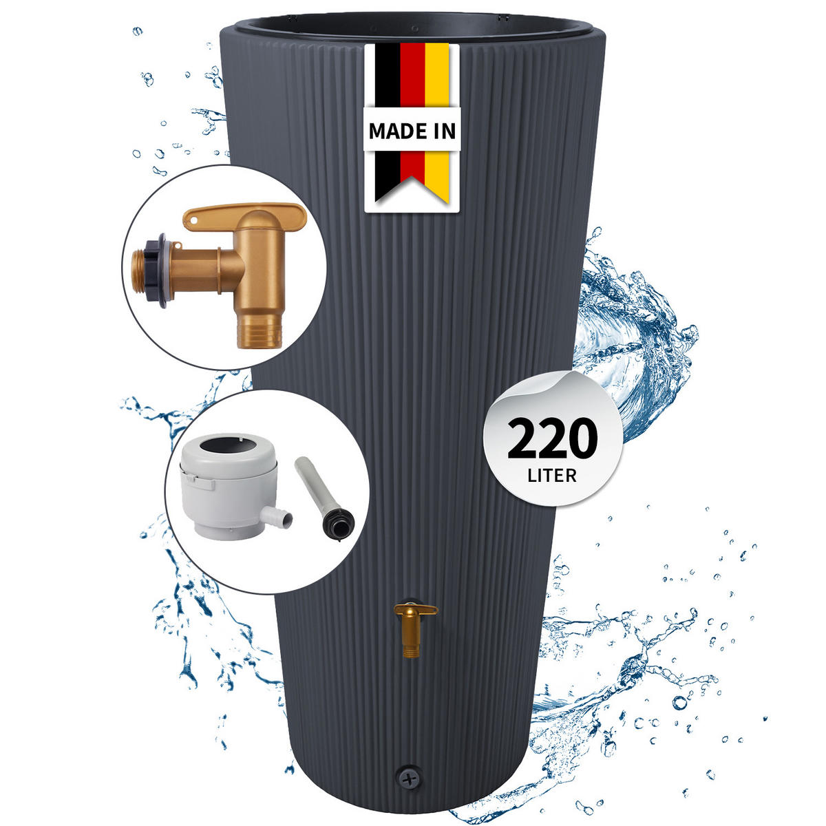 2IN1 Regentonnen Komplett-Set 220 L graphite grey - Grau, Kunststoff (58/120/58cm) - 4rain