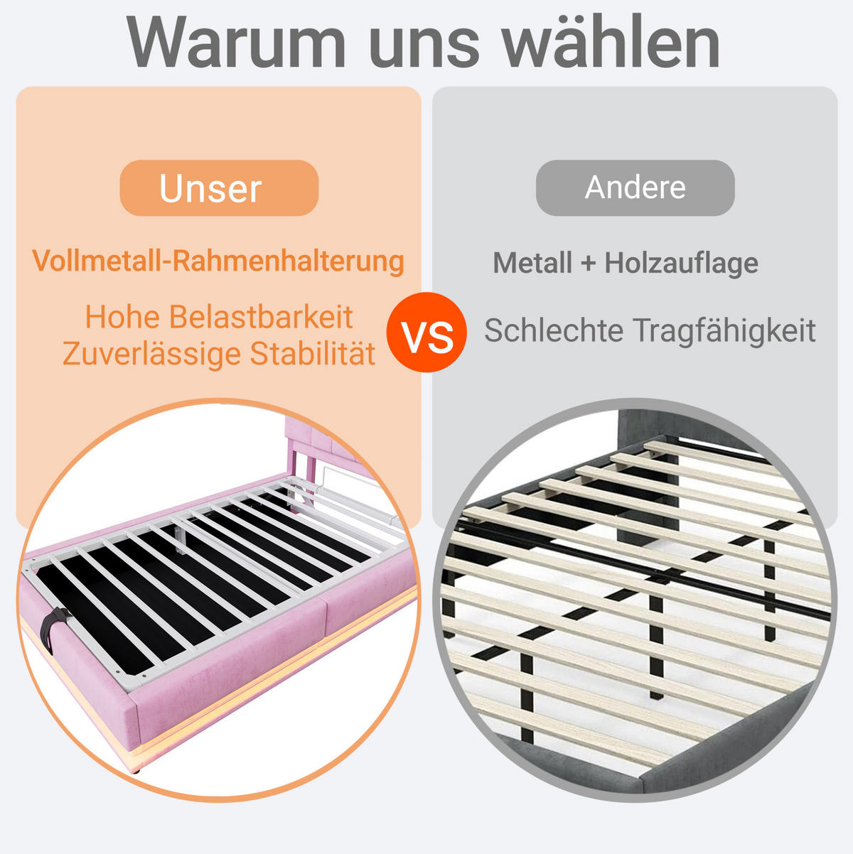 KINDERBETT mit LED, USB und Stauraum 90x200 cm Rosa - Pink, Metall (90/200cm) - Meubliv