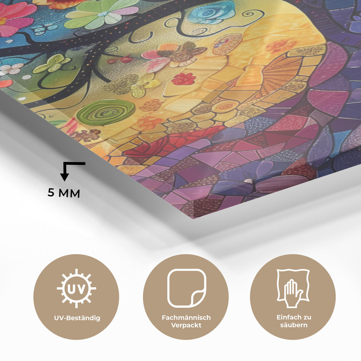 OBRAZ NA AKRYLOVOM SKLE Umenie - Strom života - Kvety - Hippie 60x80 cm - tmavomodrá, sklo (60/80cm) - MuchoWow