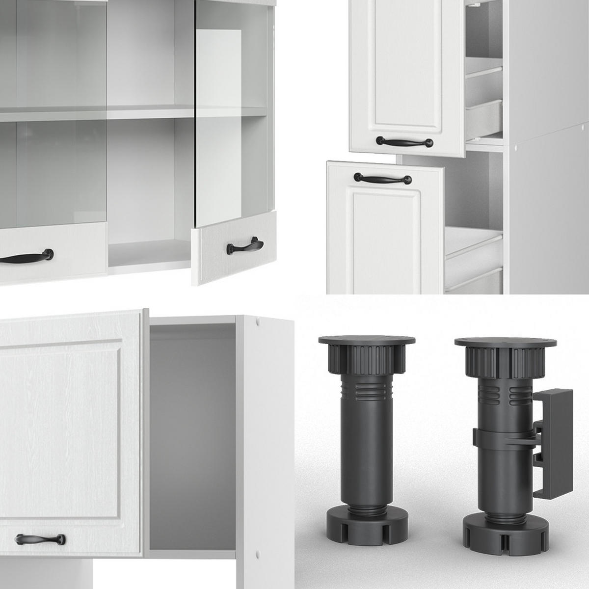 KÜCHENZEILE R-Line Weiß Landhaus/Weiß 350 cm mit Hochschrank, ohne AP - Creme/Weiß, Holzwerkstoff (350/81.6/46cm) - Vicco