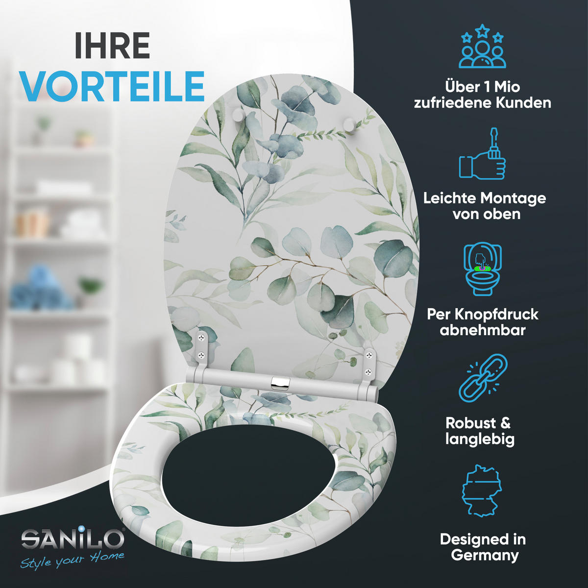 WC-SITZ mit Absenkautomatik & Top Fix Eukalyptus - Weiß, Holzwerkstoff (37.7/5.5/48cm) - Sanilo