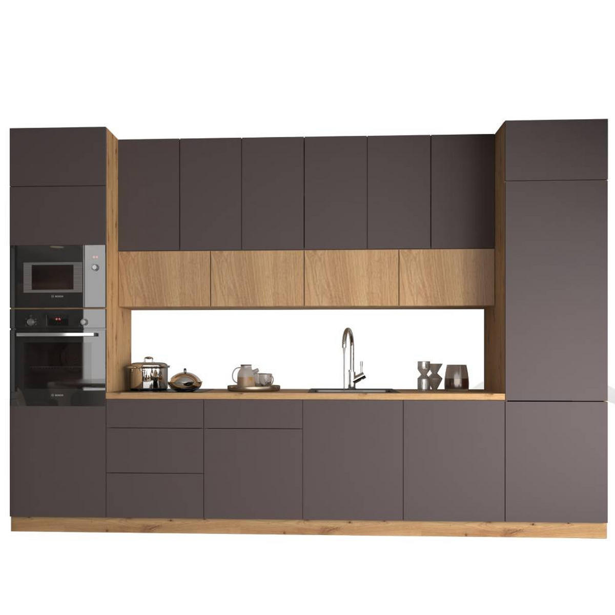 KÜCHENZEILE 360 cm - Langen KL3-M360 in Grau/Artisan Eiche - Schwarz/Eiche Artisan, Holz (360/248/58cm)