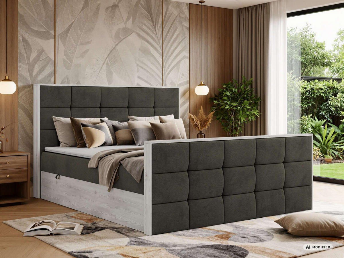 BOXBETT ALNOR DUO 140/200 - Dunkelgrau Velvet - Topper Visco - H3 - Dunkelgrau/Anthrazit, Kunststoff/Textil (140/200cm) - MKS