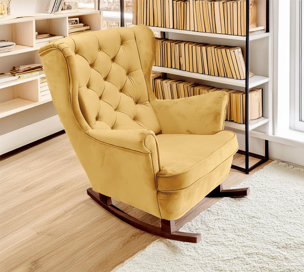 SCHAUKELSESSEL mit gepolstertem Sitz und Armlehnen, 102x81x95 cm, Gold_29822 - Birkefarben/Braun, Holz/Textil (81/102/95cm) - DomoHome