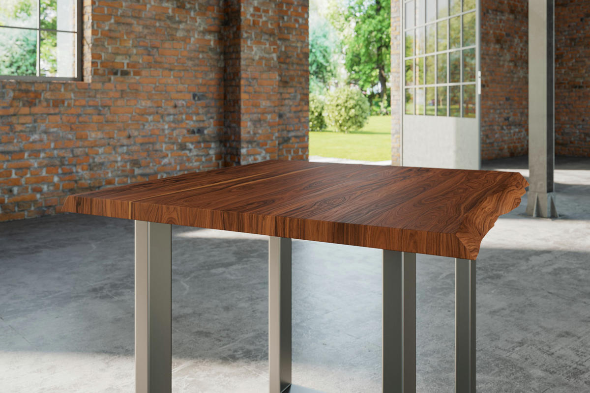 ESSTISCH LAUREN - Silberfarben/Nussbaumfarben, Holz/Metall (90/90/77cm) - SAM