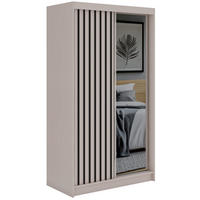 SCHWEBETÜRENSCHRANK mit Spiegel und Schubladen LAOS - 120 - Kaschmir - Schwarz Lamellen - Kaschmir/Schwarz, Holzwerkstoff/Metall (120/216/61cm) - MKS