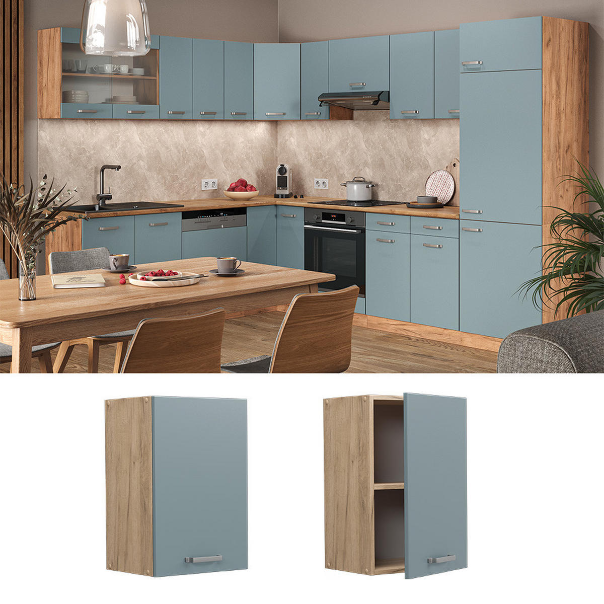 HÄNGESCHRANK R-Line Blau-Grau 40 cm - Honigeiche/Eiche Wotan, Holzwerkstoff (40/60/31cm) - Vicco
