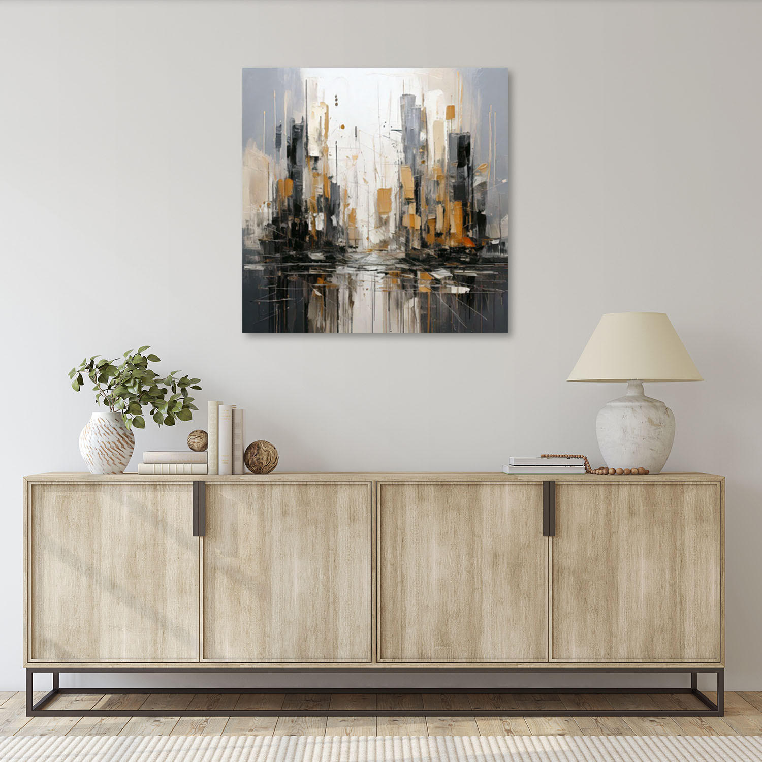 LEINWANDBILD Architektur Stadt Aquarell Grau Gold 60x60cm - Grau, Textil (60/60cm) - Feeby