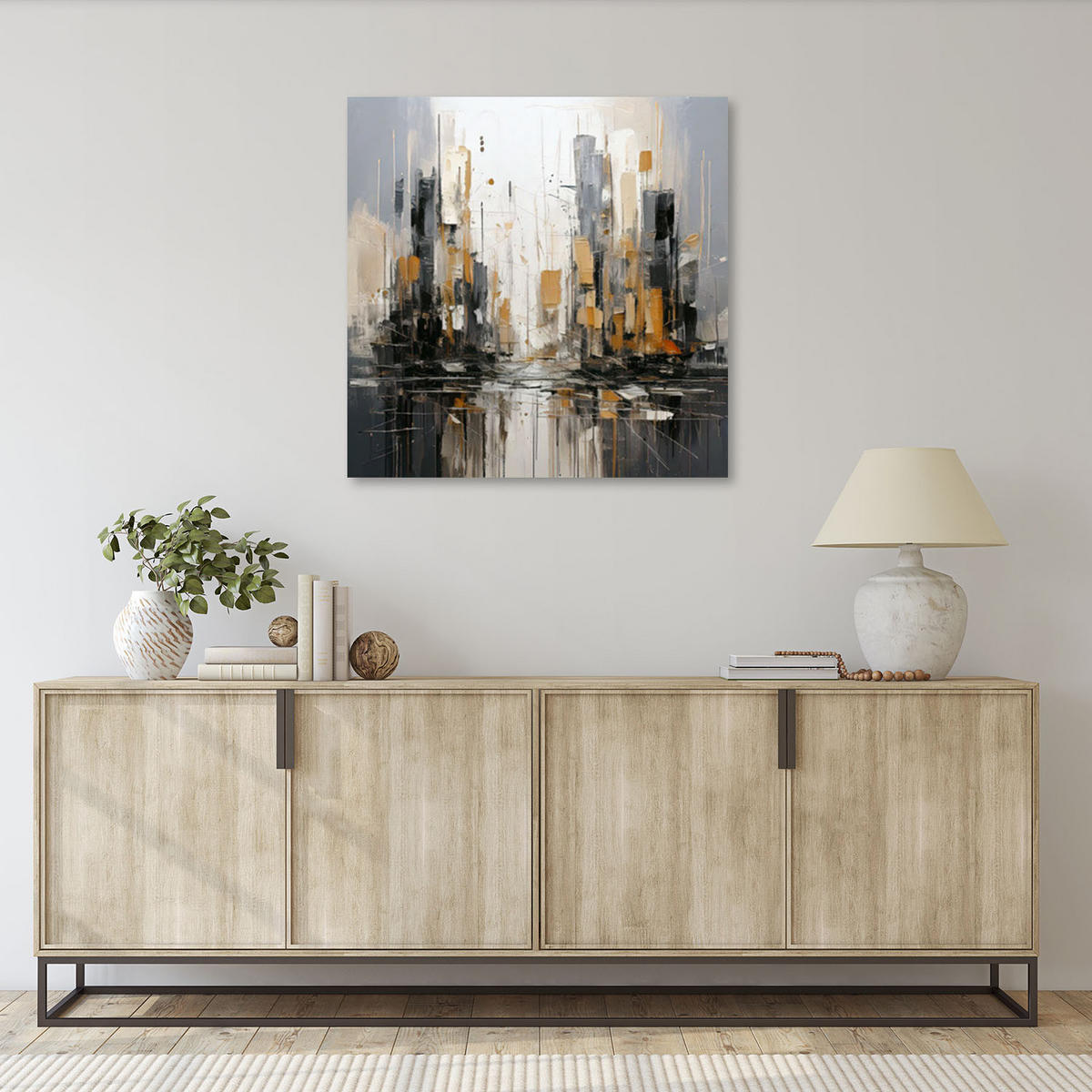LEINWANDBILD Architektur Stadt Aquarell Grau Gold 60x60cm - Grau, Textil (60/60cm) - Feeby